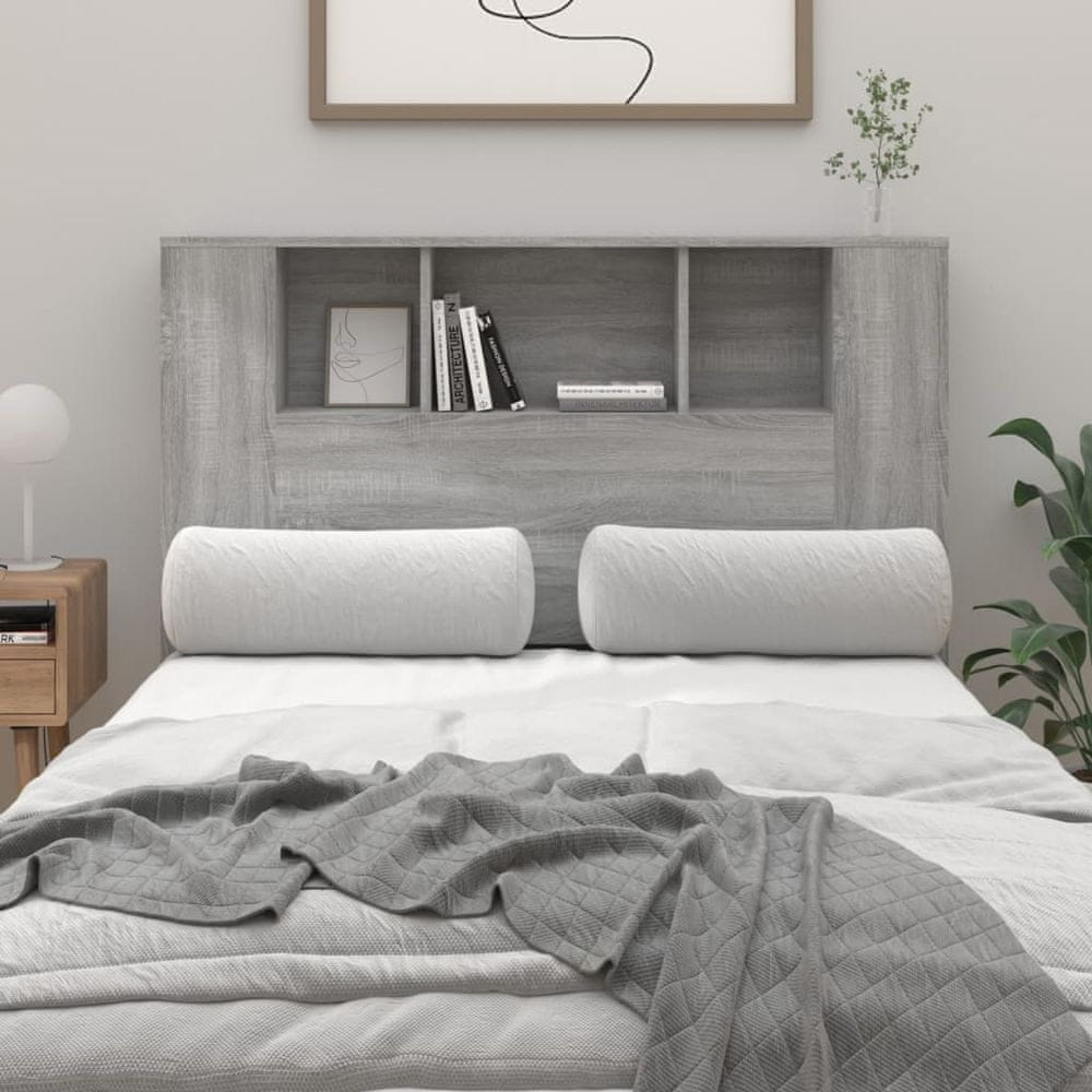 Vidaxl Čelo postele s policami, sivý dub sonoma, 120x18,5x104,5 cm